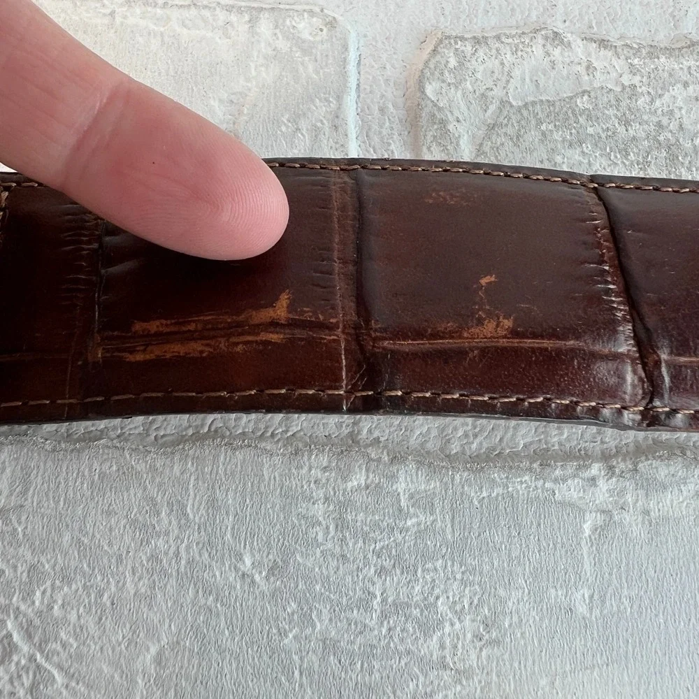 Brighton Belt Womens Medium Brown Croc Embossed Ornate Silver Buckle Pearls 1996